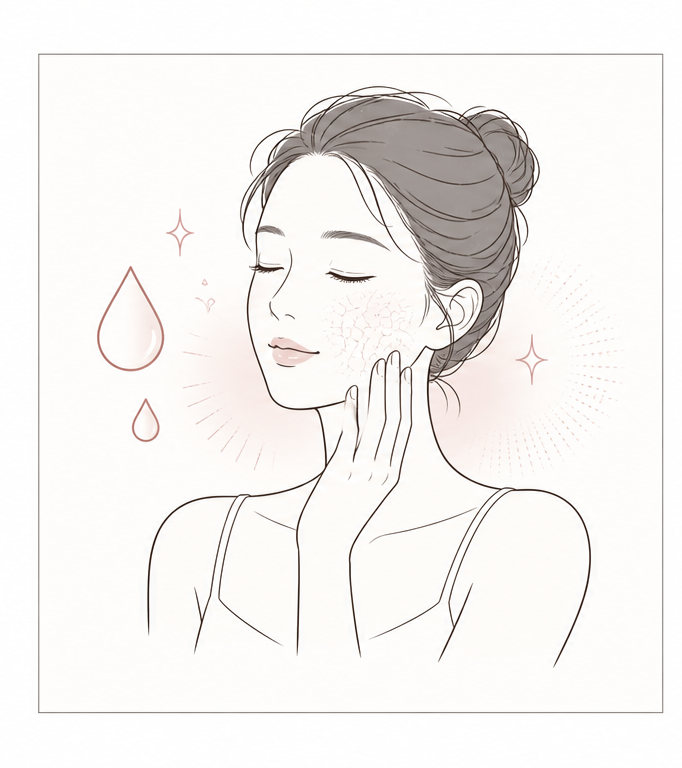 건조하고 칙칙한 피부 라인 일러스트