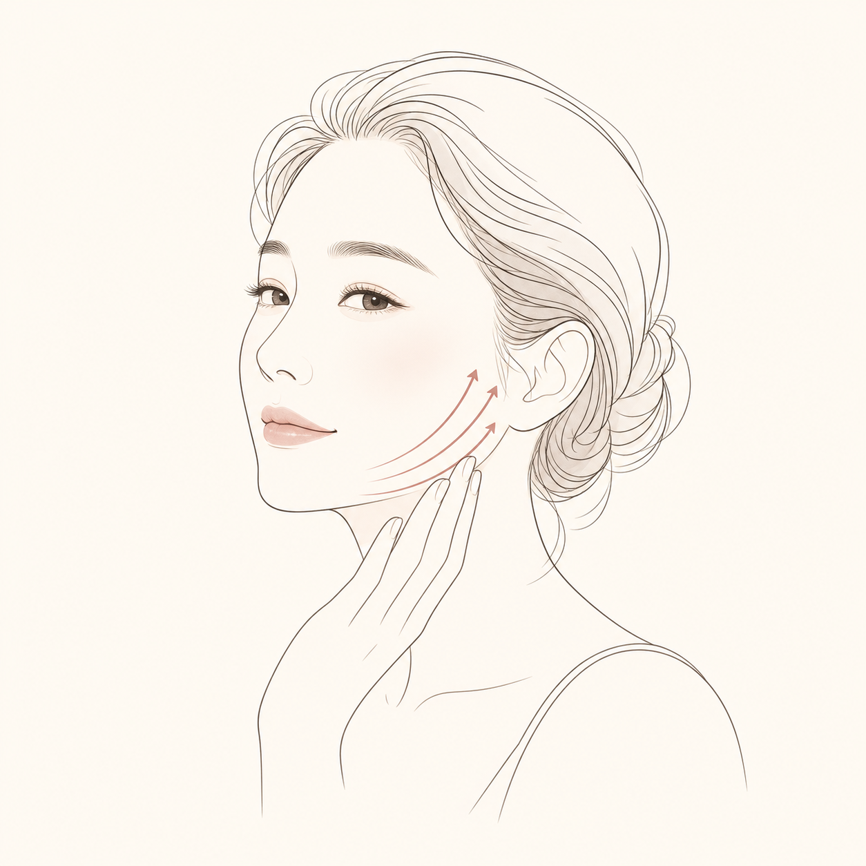 피부 탄력 저하가 고민인 여성을 표현한 라인 일러스트